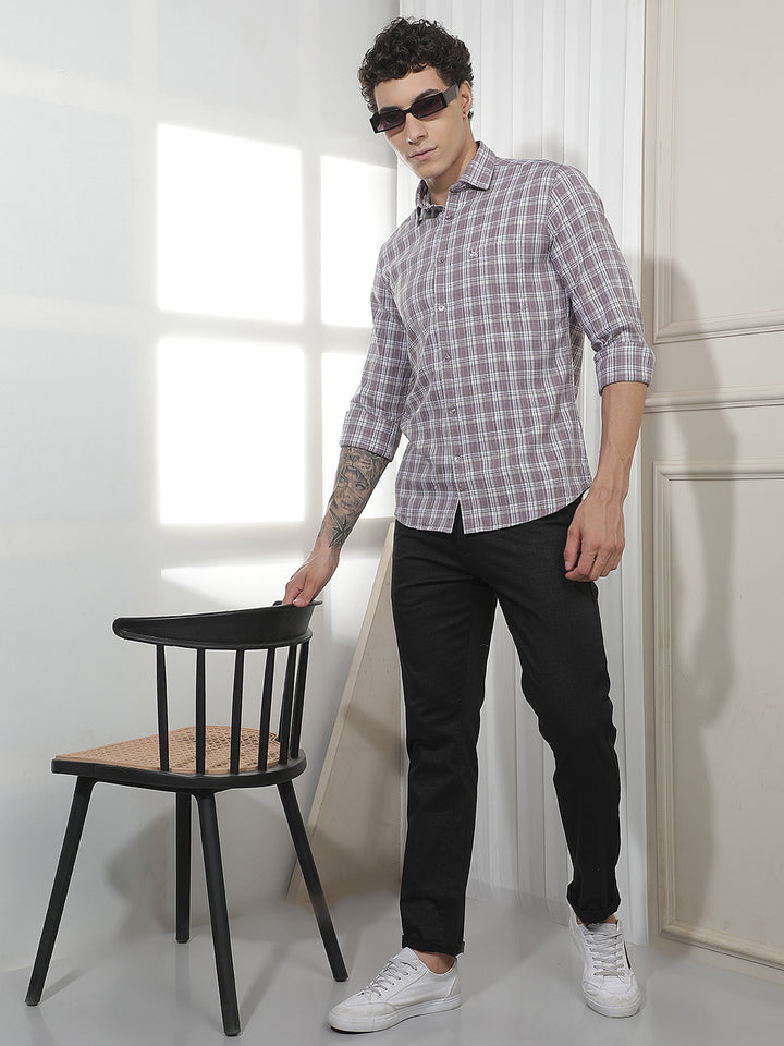 Purple Checked 100% Cotton Shirt
