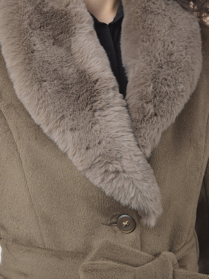 Brown Notched Lapel Overcoat With Belt