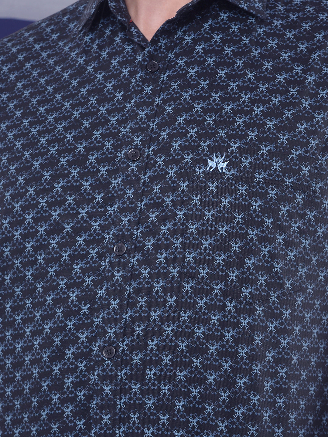 Midnight Cross Navy Blue Printed Shirt