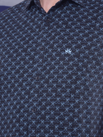 Midnight Cross Navy Blue Printed Shirt