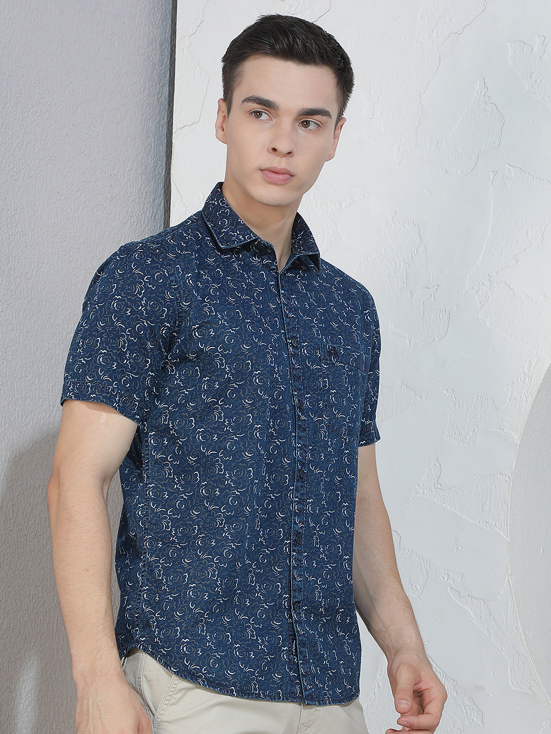 Olive Floral Print 100% Cotton Shirt