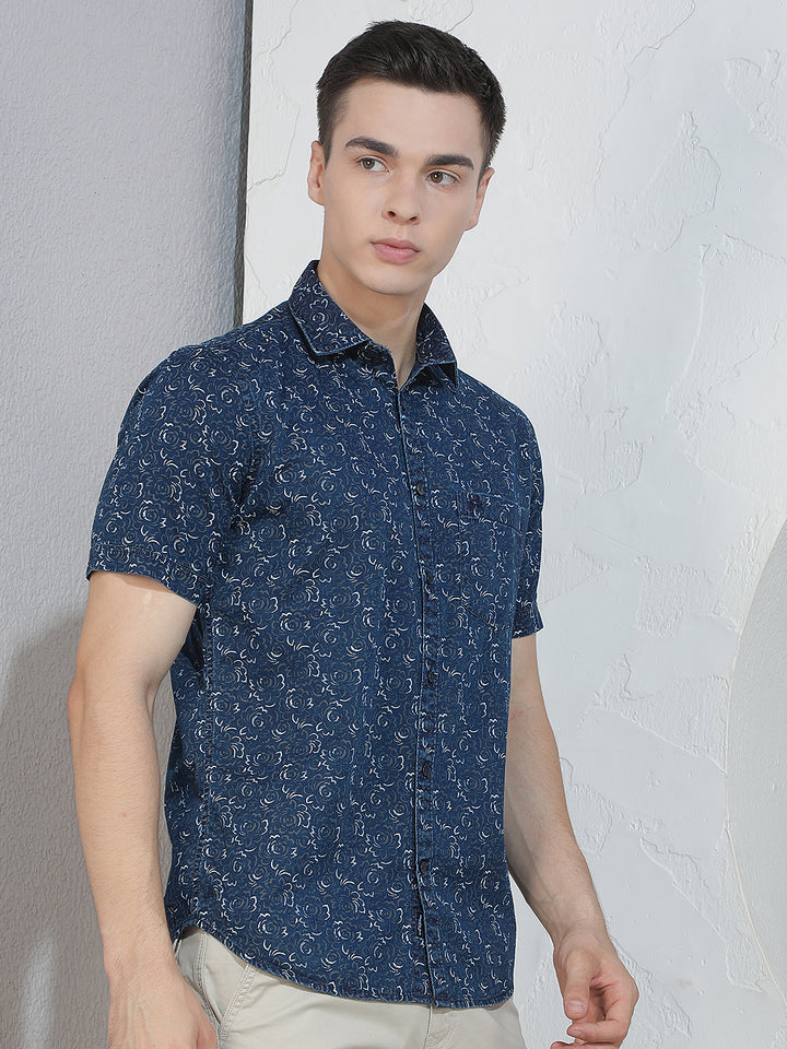 Olive Floral Print 100% Cotton Shirt
