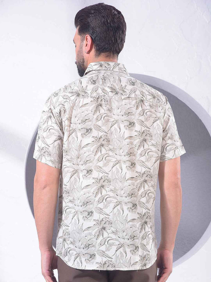 Grey Floral Print Linen Shirt