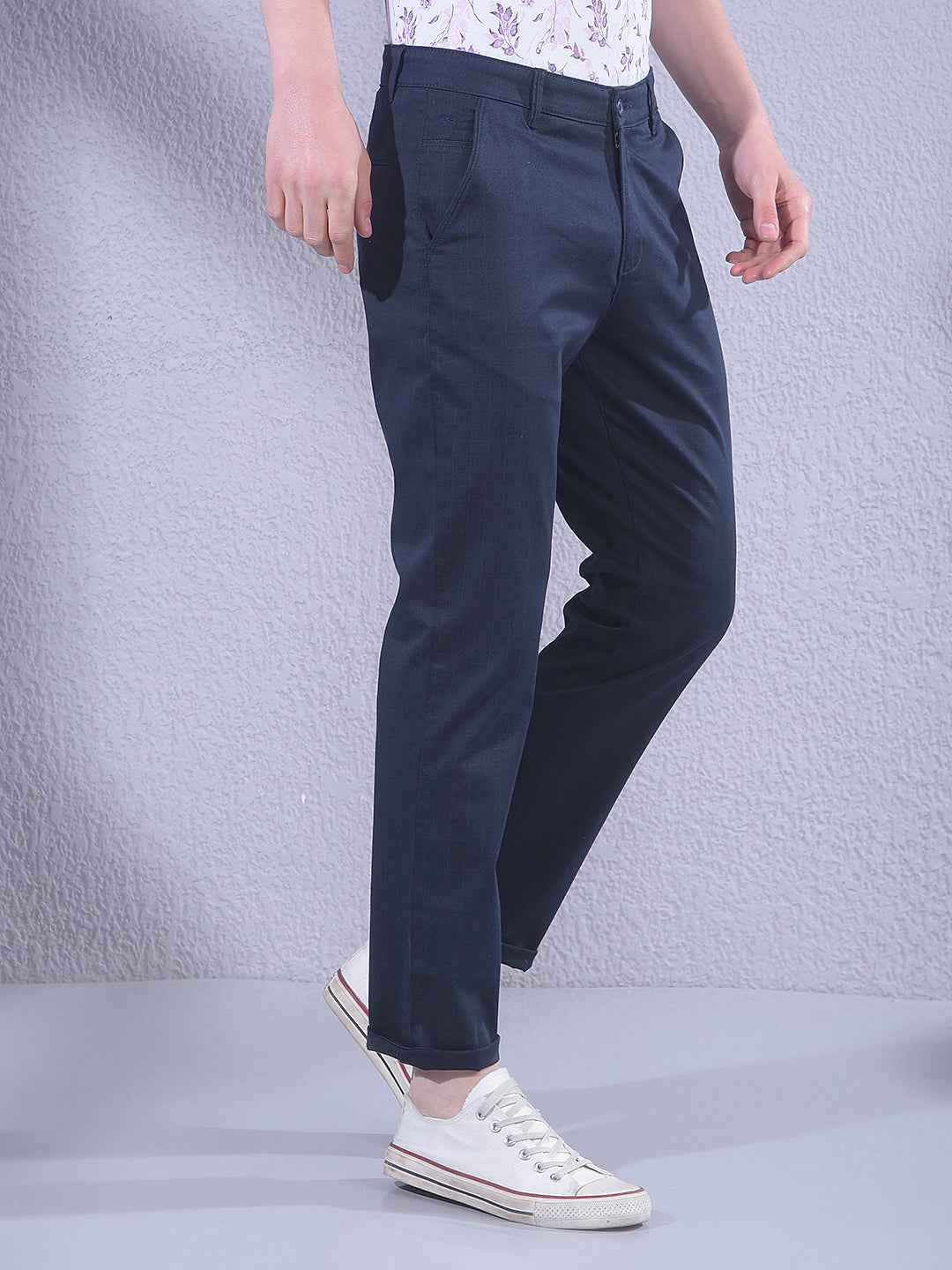 Navy Blue Checked Trousers