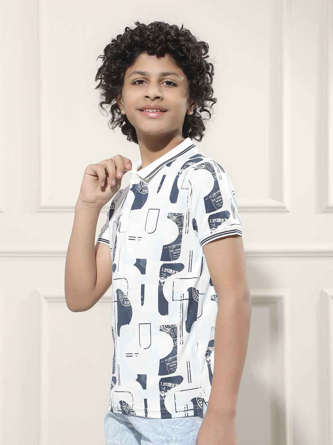 Blue Graphic Print Polo Neck T-Shirt