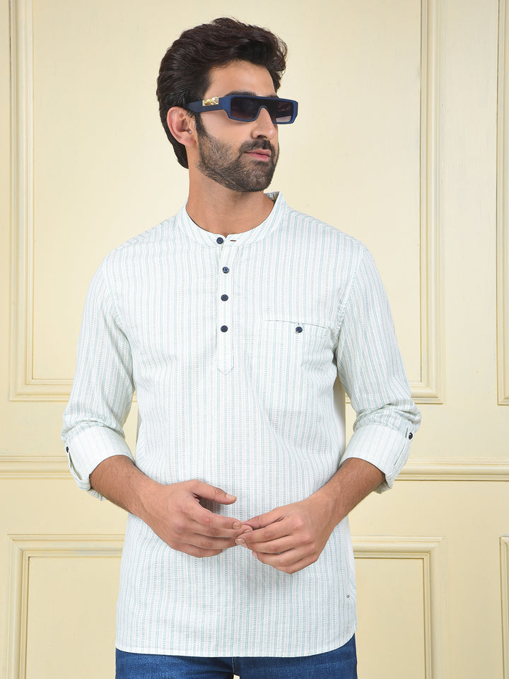 Green Vertical Stripes Knitted Kurta