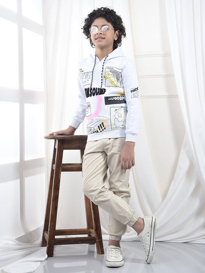 Grey Typographic Print Hooded Neck Sweatshirt