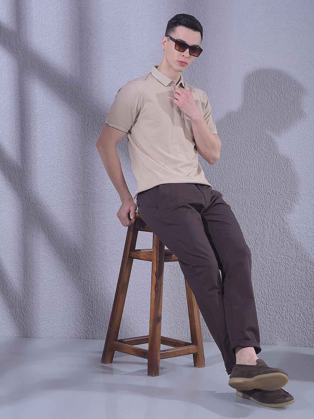 Beige Polo Neck T-Shirt