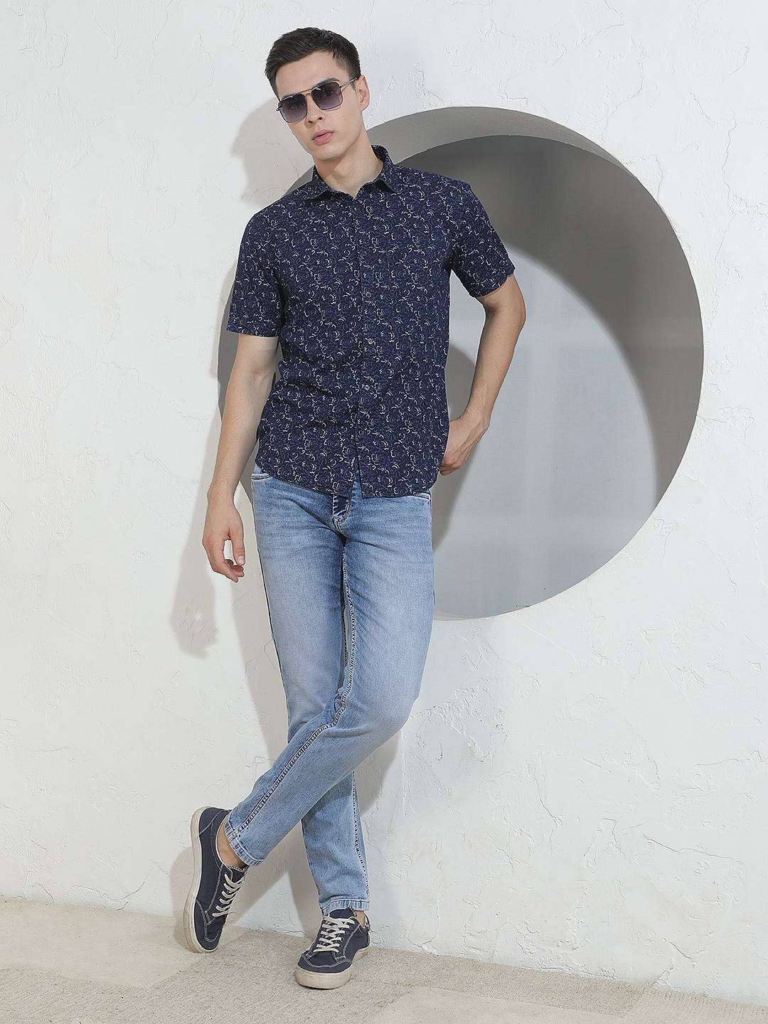 Blue Floral Print 100% Cotton Shirt