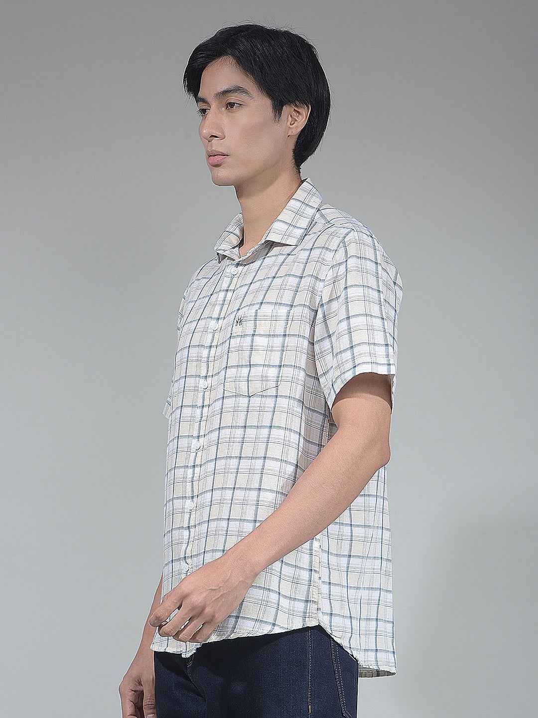 Grey Checked Linen Shirt