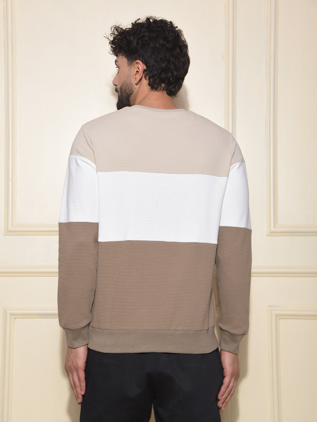 Beige Color-Block Pure Cotton Sweatshirt