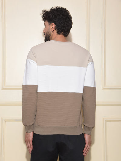 Beige Color-Block Pure Cotton Sweatshirt
