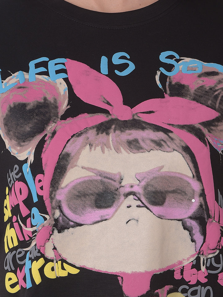 Black Graphic Print Oversized T-Shirt