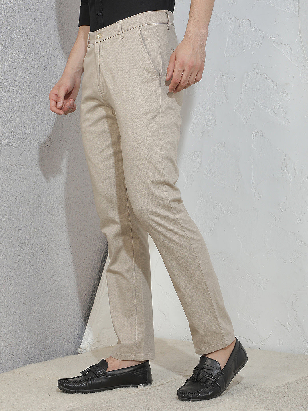 Contemporary Latte Beige Printed Trousers