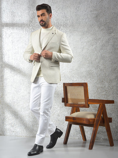 Beige Vertical Stripes Notched Lapel Single-Breasted Blazer