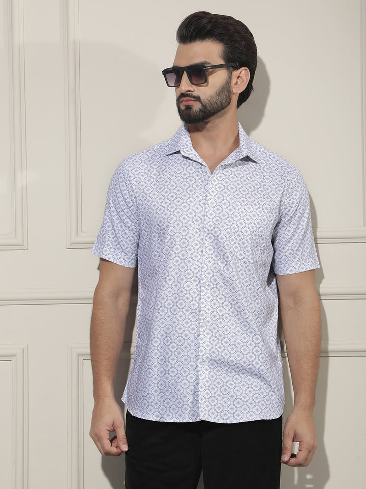 White Geometric Print Shirt