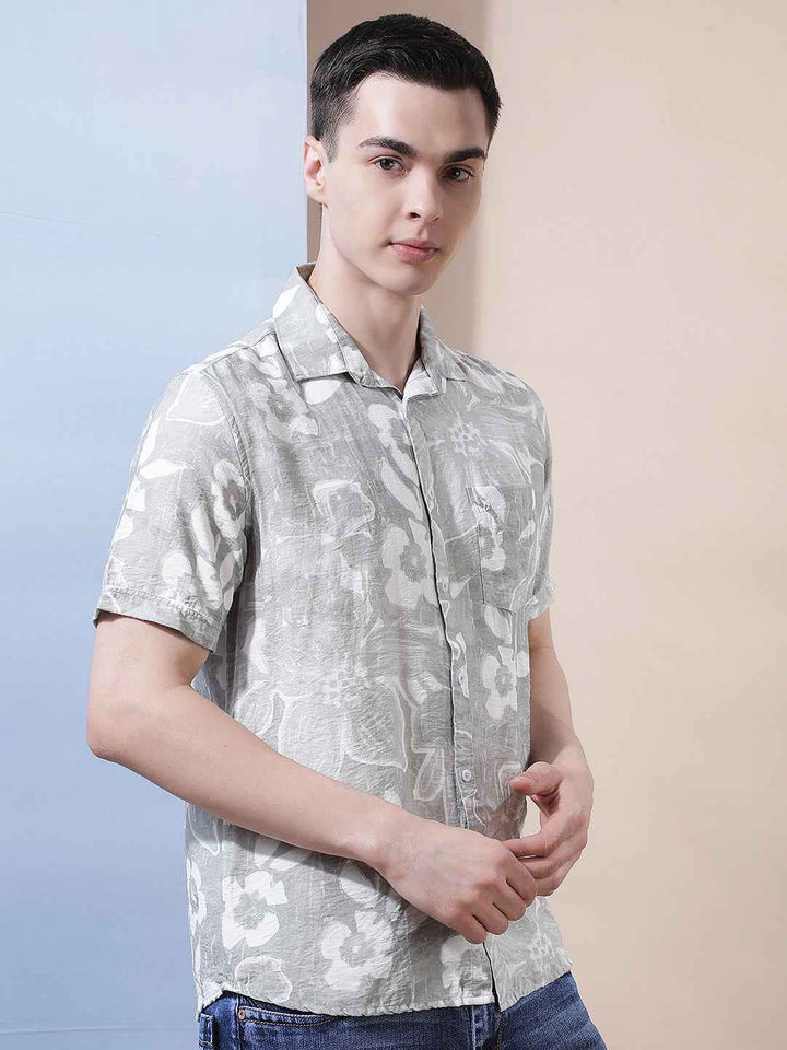 Green Floral Printed Shirt