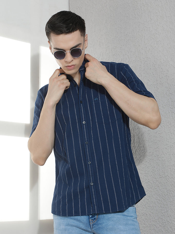 Navy Blue Vertical Striped Shirt