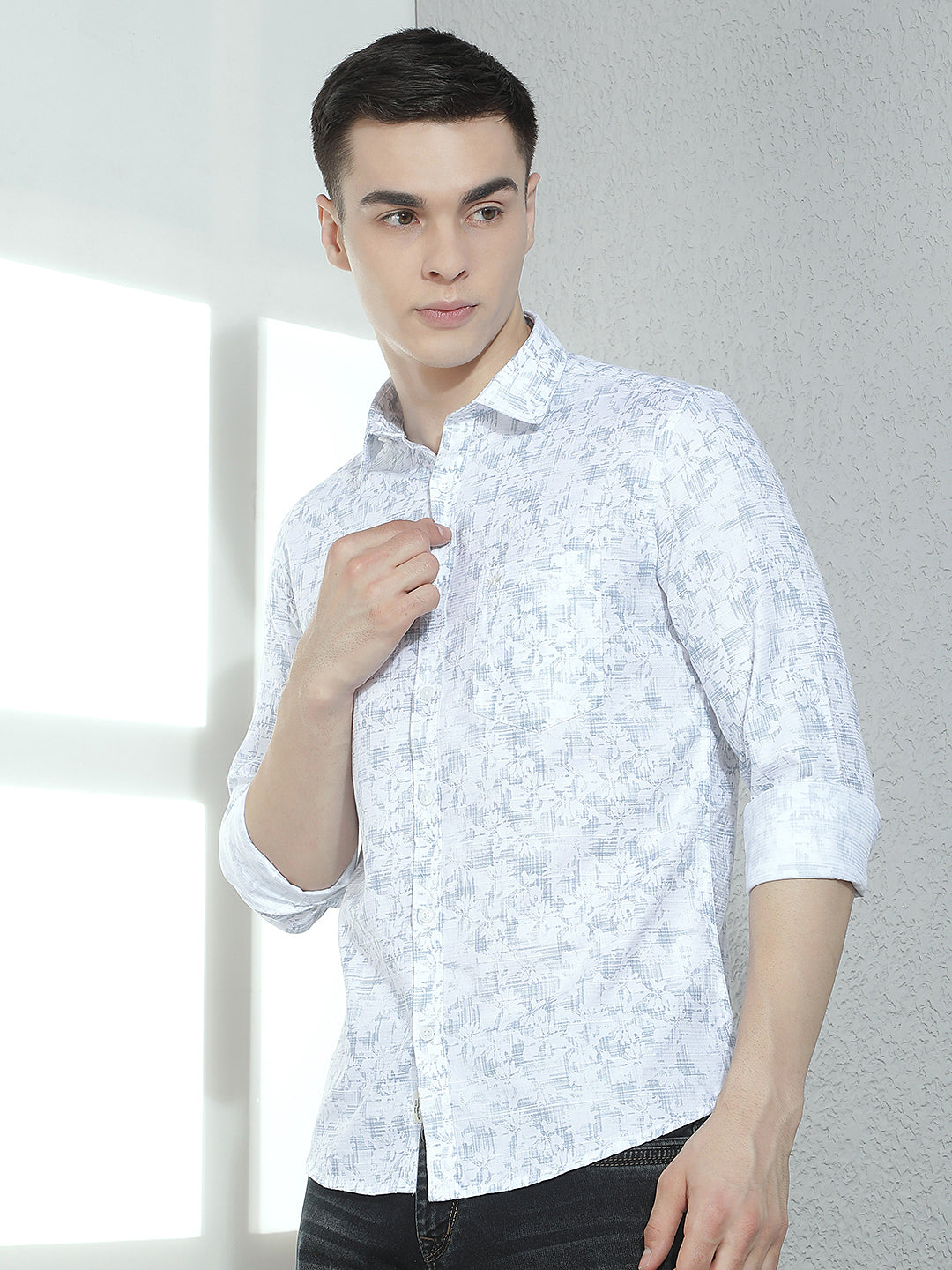 Powder Blue Floral Easy Wear Shirt