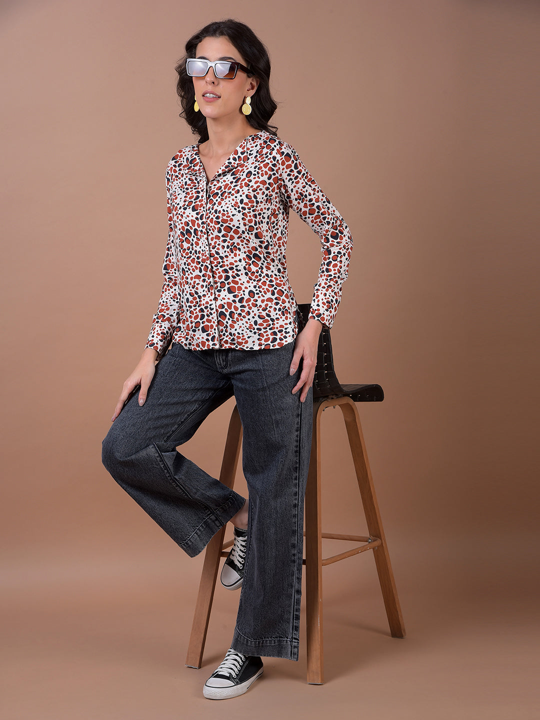 Maroon Printed V-Neck Shirt