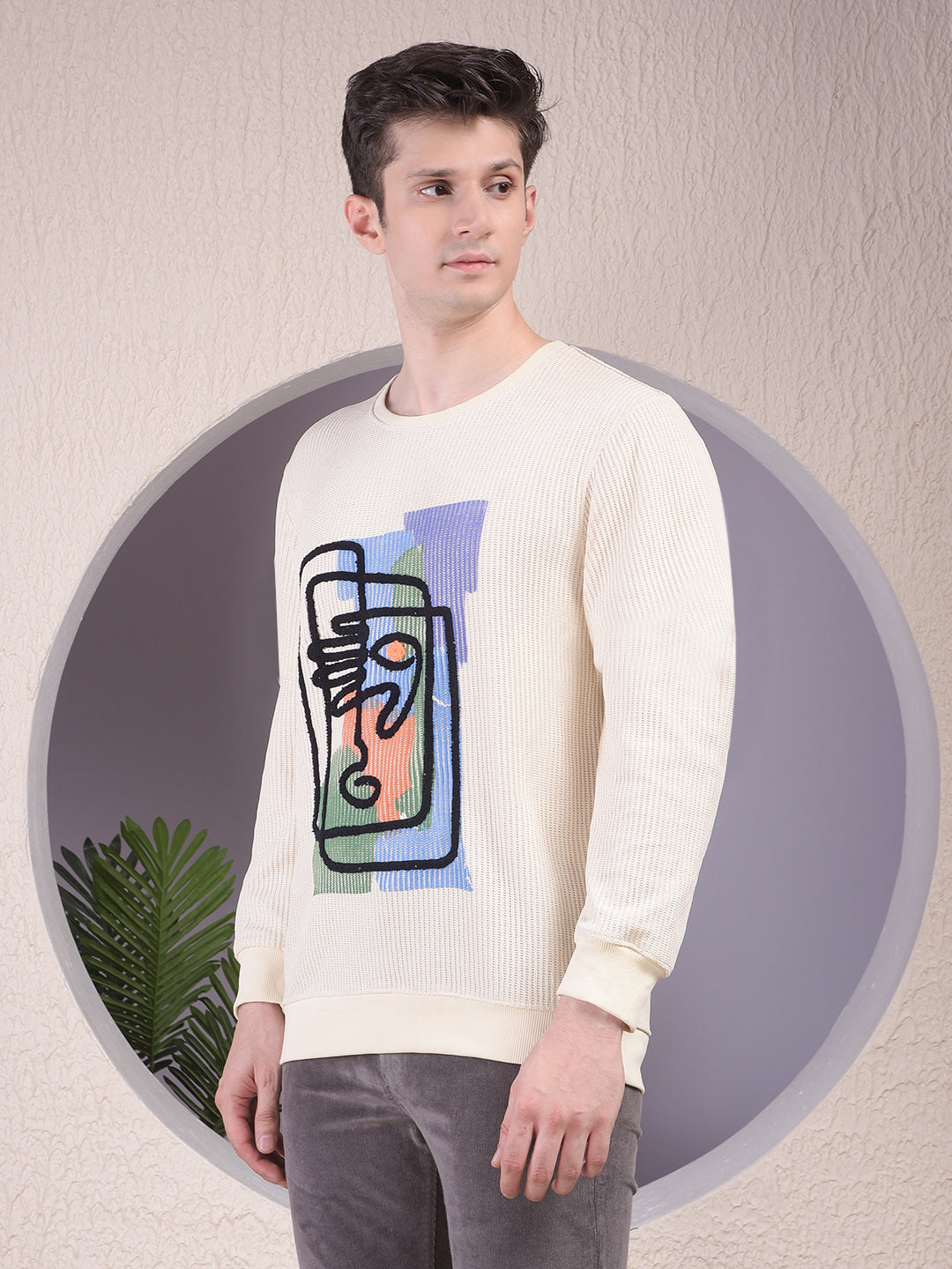 Beige Embroidered Sweatshirt