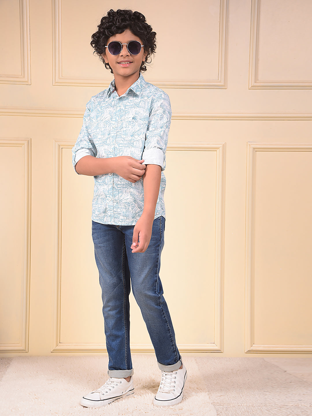 Green Floral Print 100% Cotton Shirt