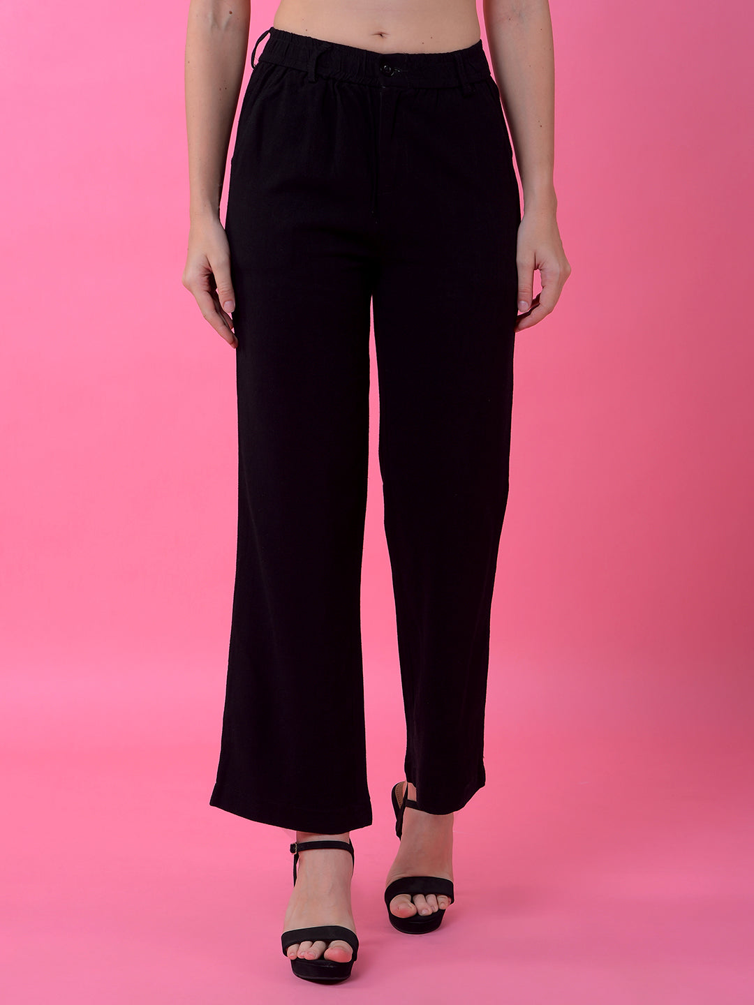 Black Straight Linen Trousers