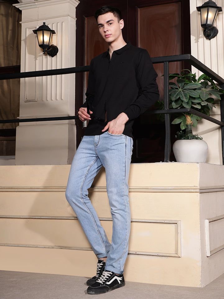 Black Polo Neck Front Open Sweatshirt