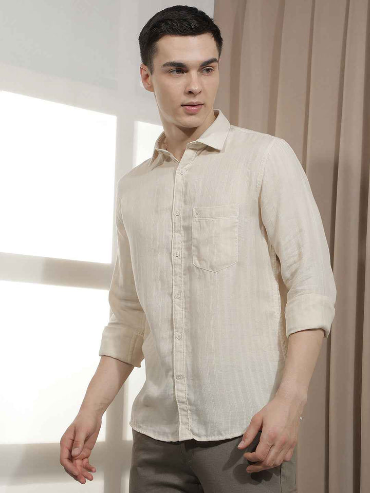 Beige Vertical Stripes Shirt