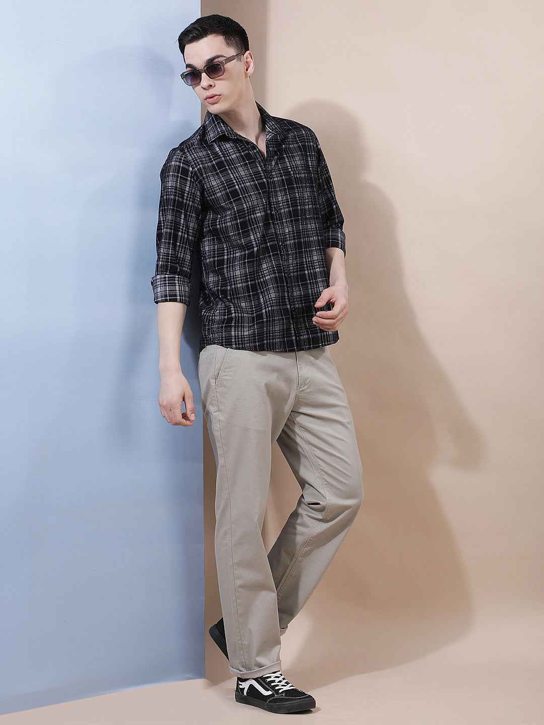 Beige Printed Straight Trousers