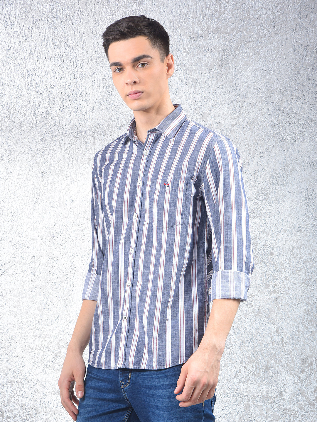 Blue Vertical Stripes 100% Cotton Shirt-Men Shirts-Crimsoune Club