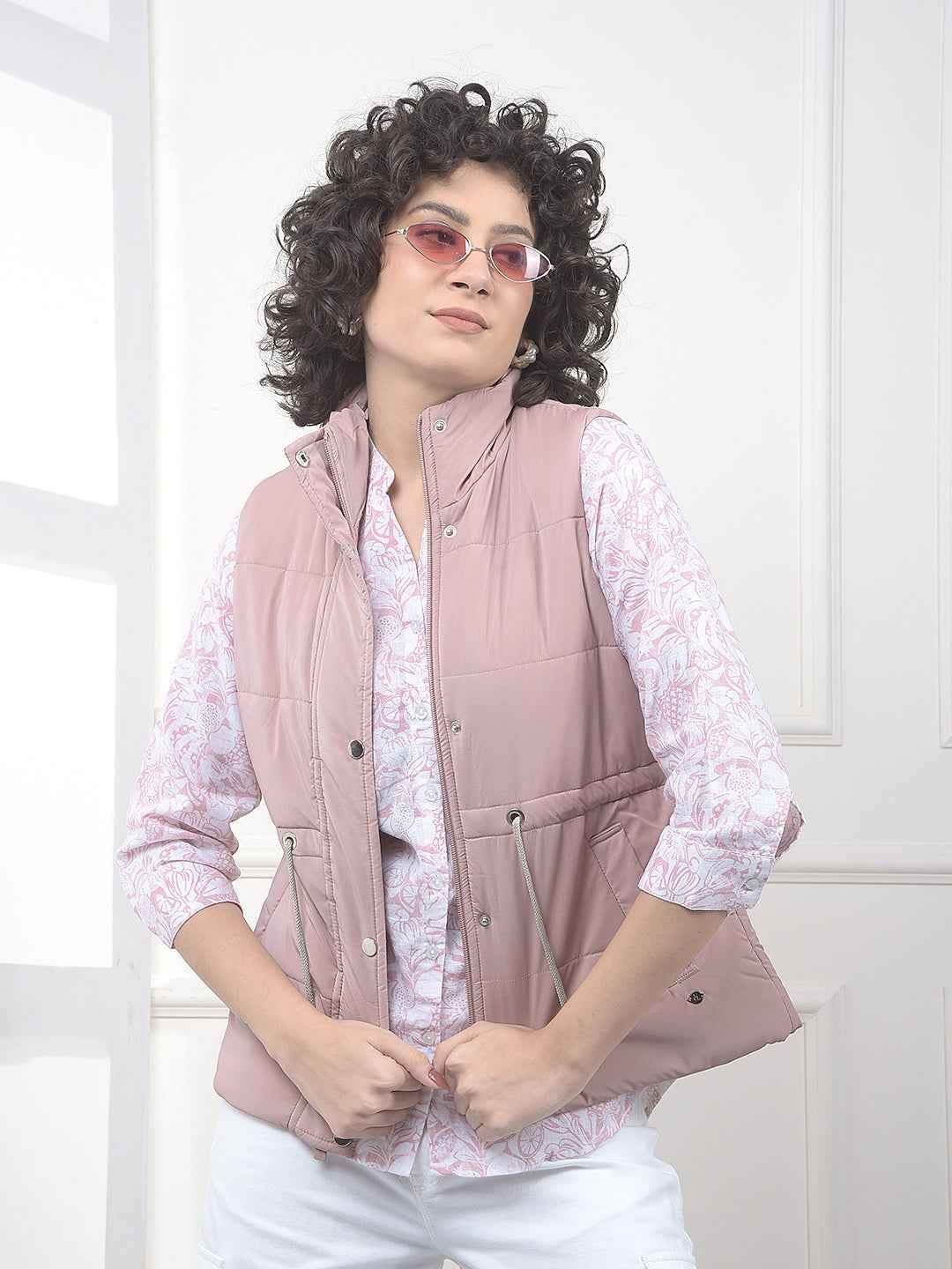 Pink High Neck Sleeveless Padded Jacket