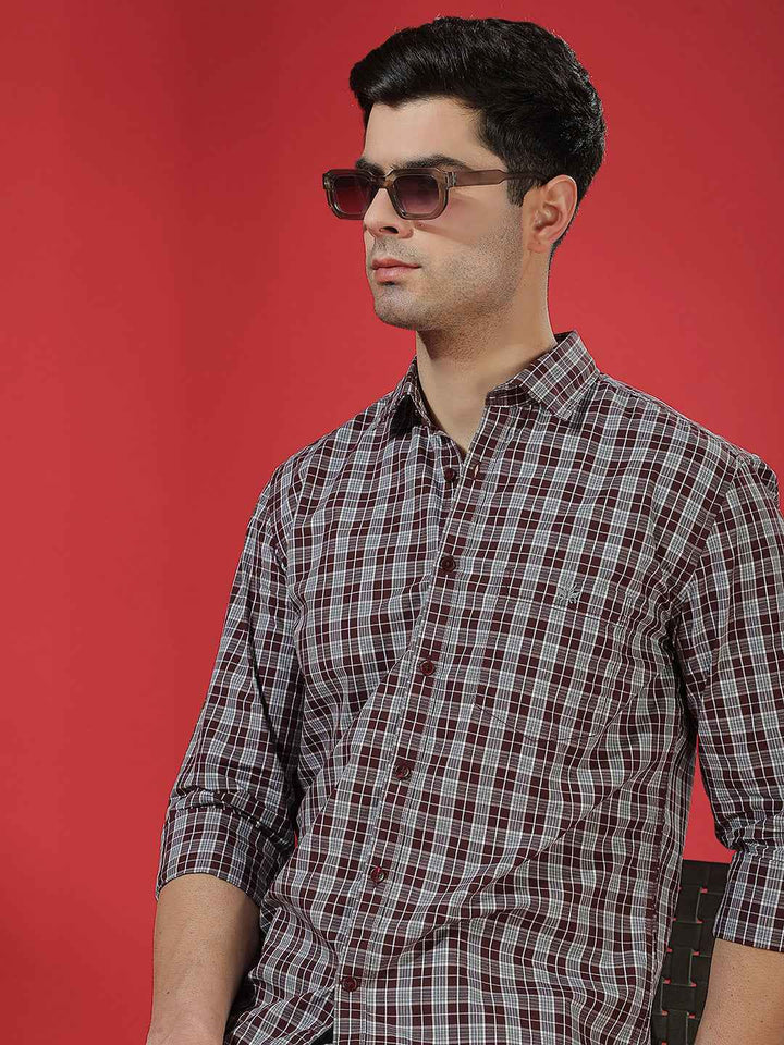 Wine Checked 100% Cotton Shirt