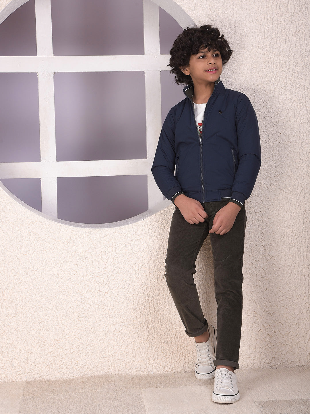 Navy Blue High Neck Reversible Jacket