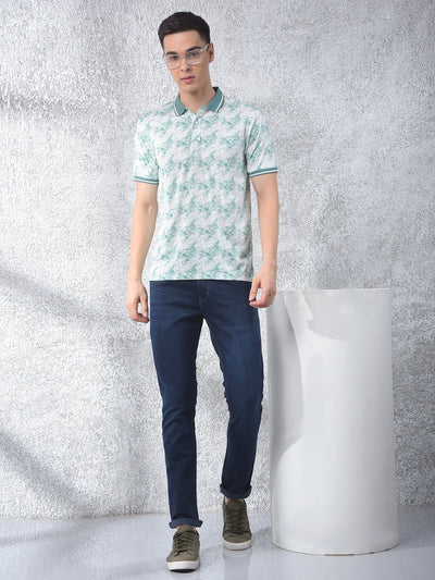 Green Floral Print Polo Neck T-Shirt