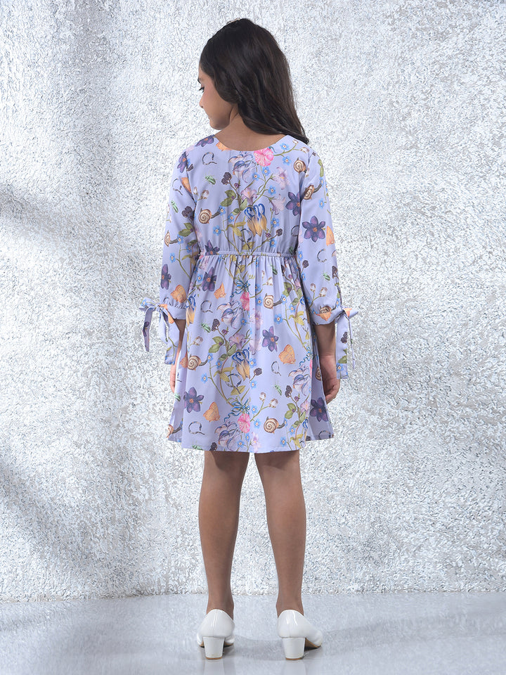 Purple Floral Print A-Line Dress
