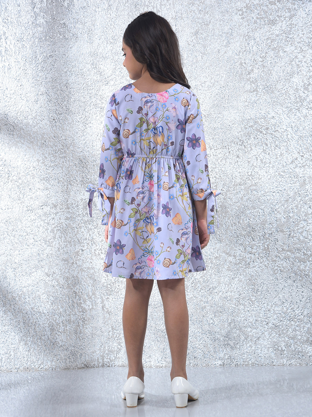 Purple Floral Print A-Line Dress