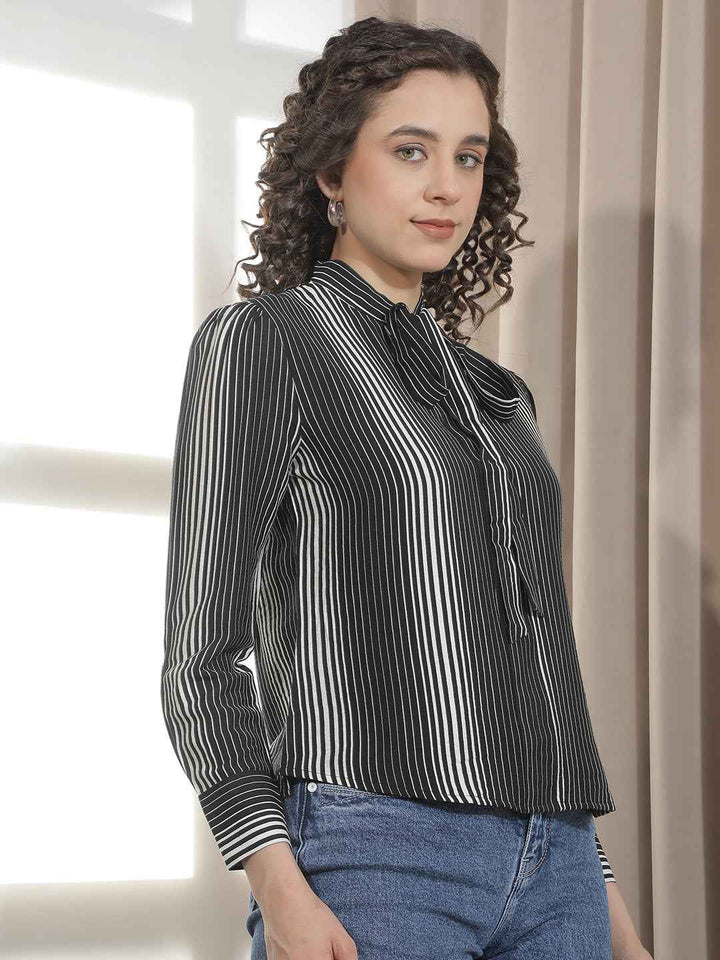 Black Vertical Striped Top