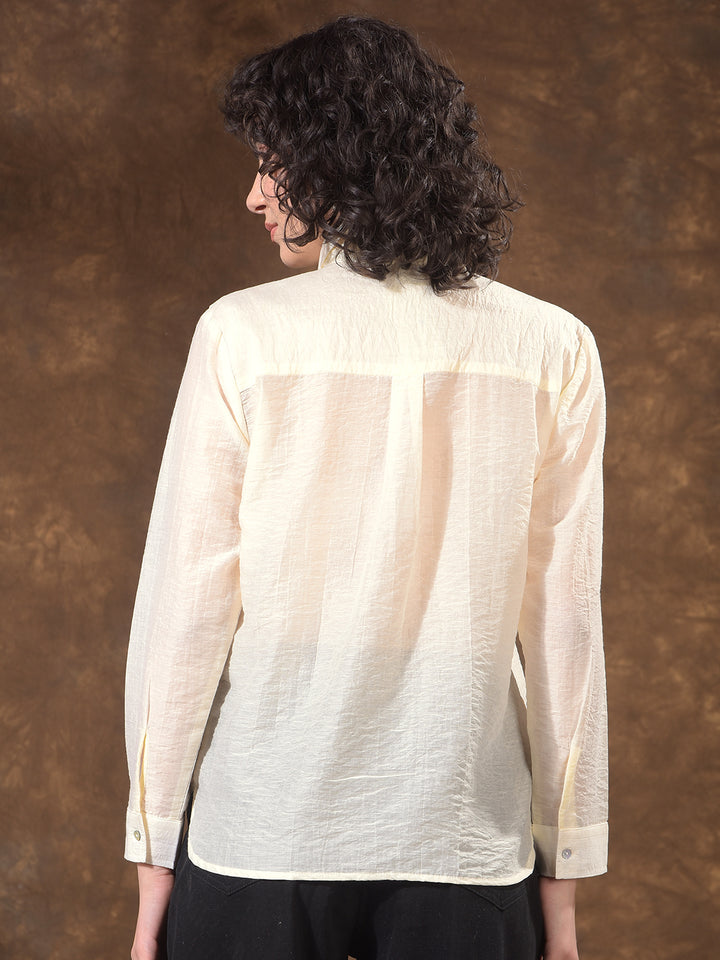 Cream Embroidered Semi-Sheer Shirt