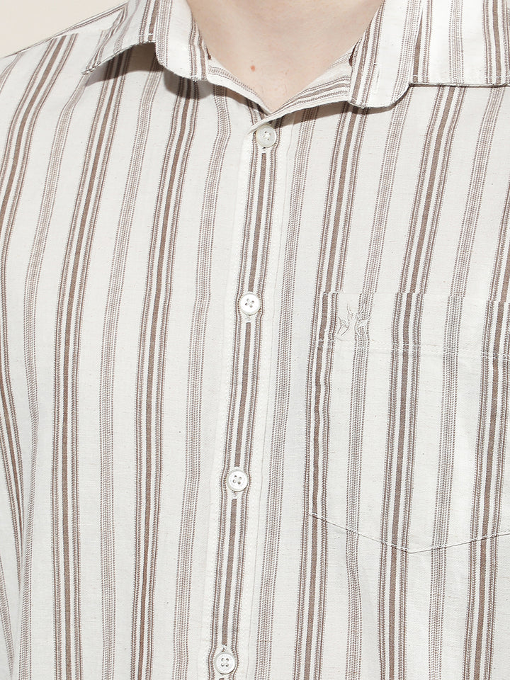 Brown Vertical Stripes Linen Shirt
