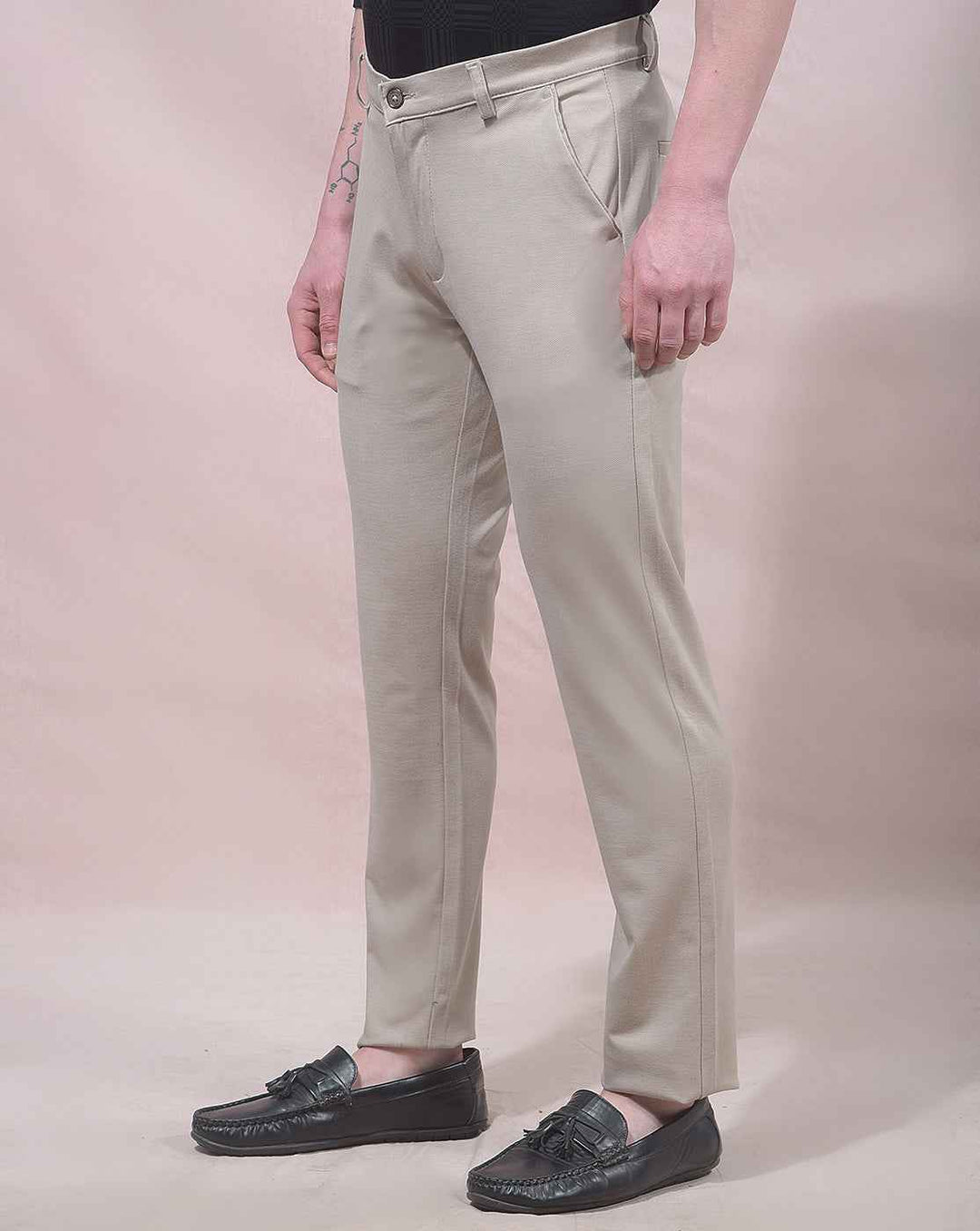 Warm Beige Woven Knit Trousers