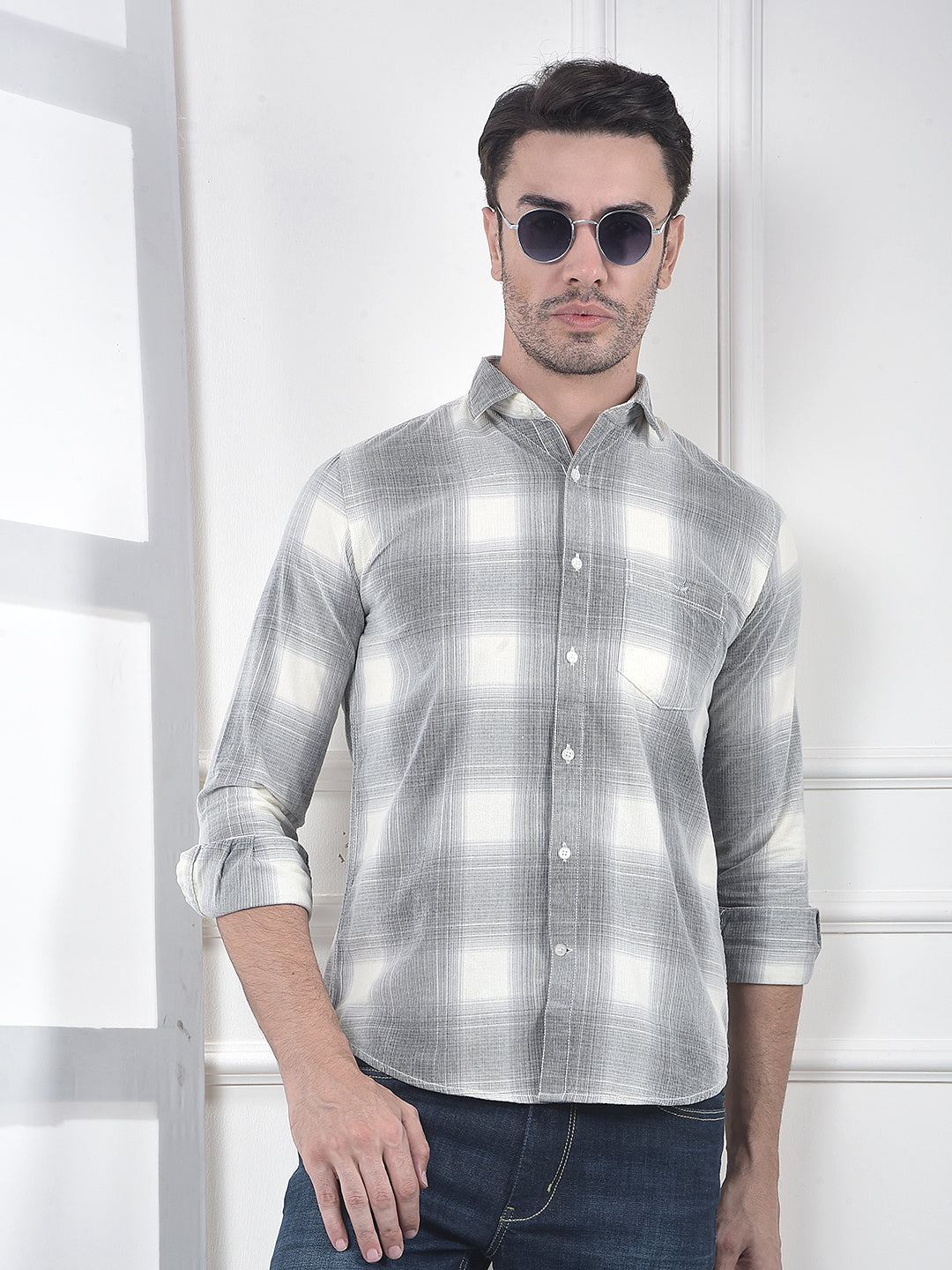 Grey Checked 100% Cotton Shirt
