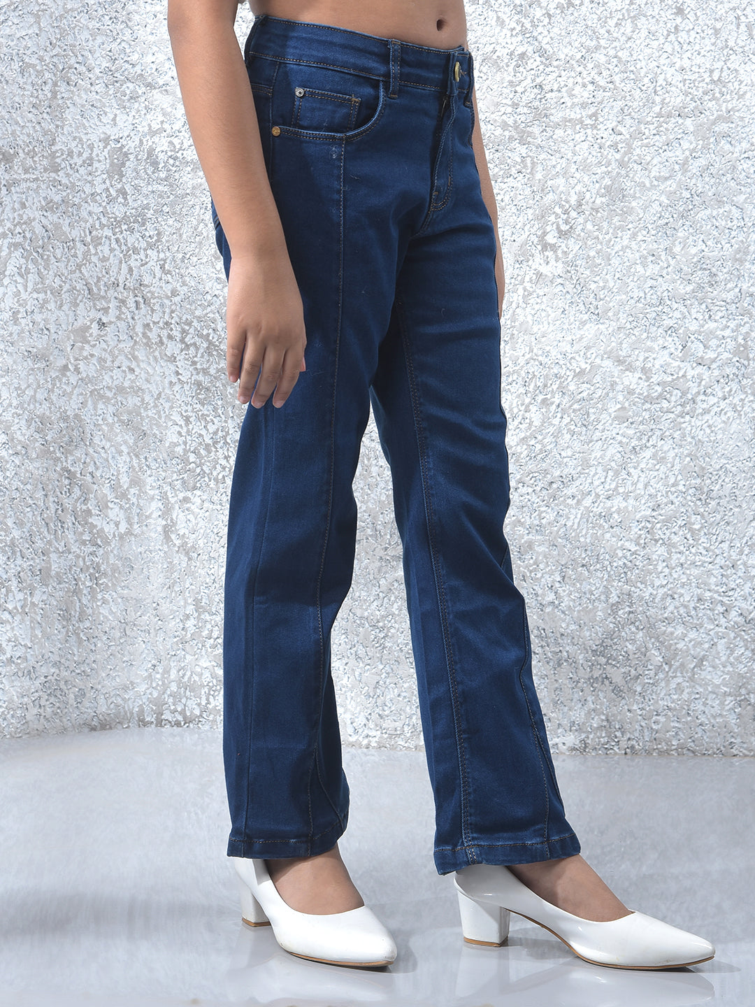Navy Blue Bootcut High-Waist Jeans-Girls Jeans-Crimsoune Club