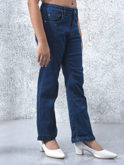 Navy Blue Bootcut High-Waist Jeans-Girls Jeans-Crimsoune Club
