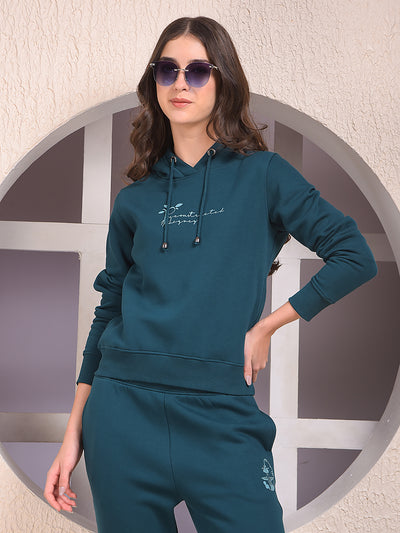 Green Graphic Print Hooded Neck Sweatshirt