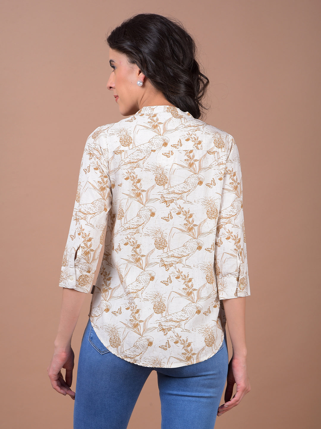 Olive Floral Print V-Neck Linen Top