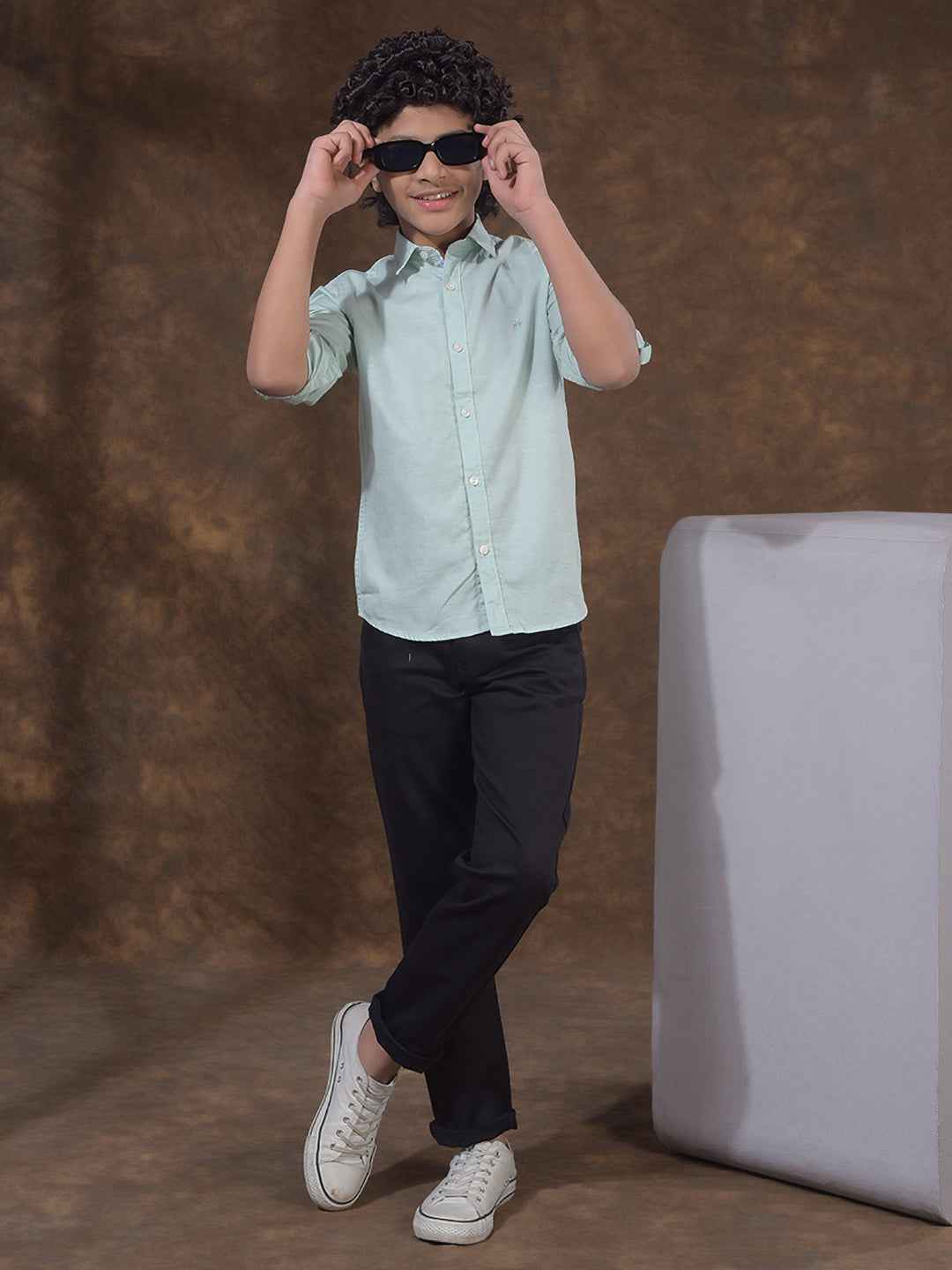 Green Textured Linen Shirt