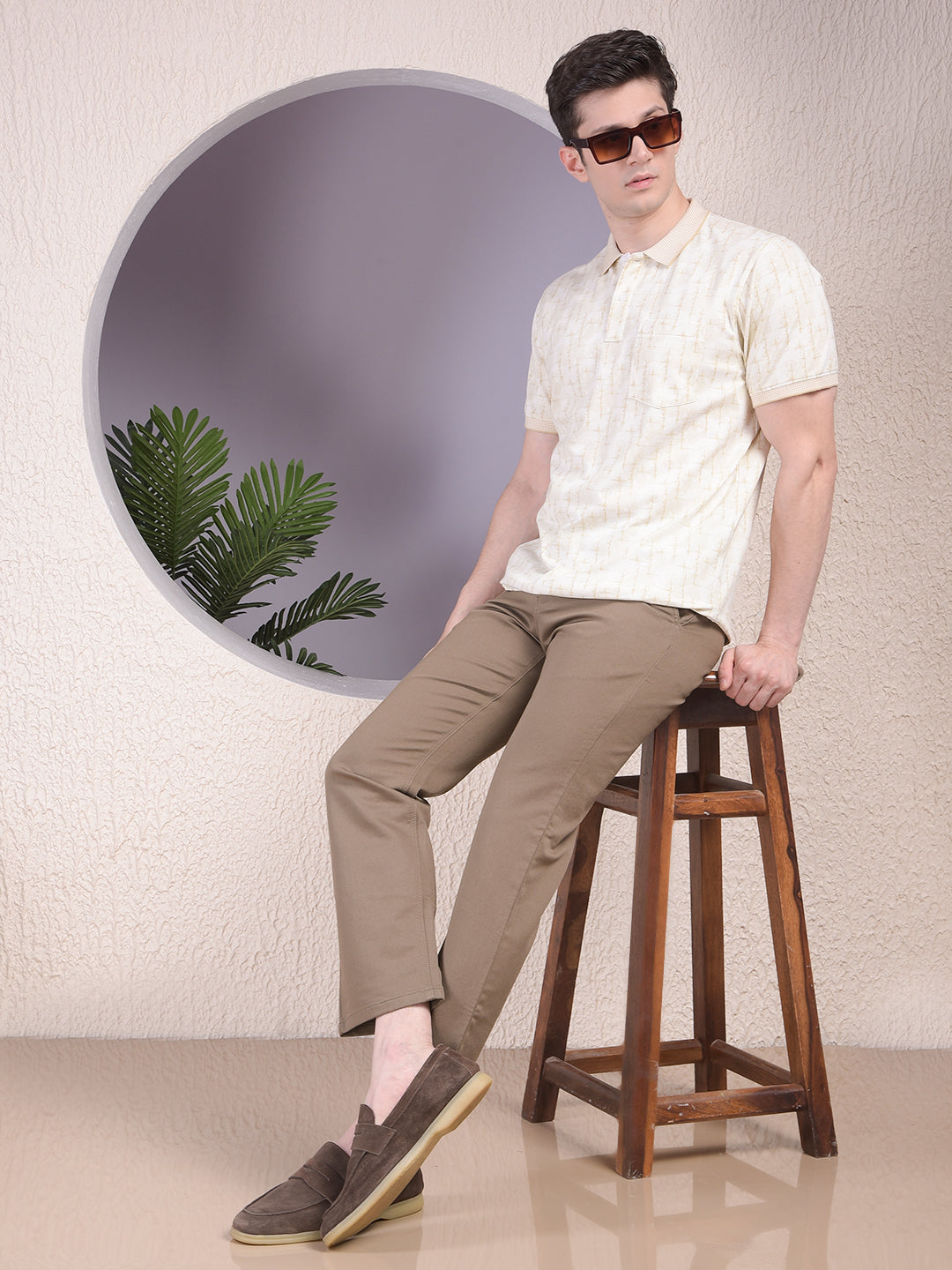 Green Printed Polo-Neck T-Shirt
