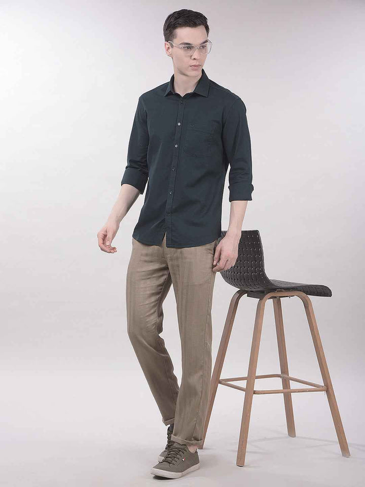 Khaki Vertical Stripes Chinos Trousers