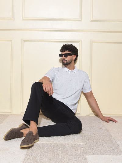White Printed Polo-Neck T-Shirt